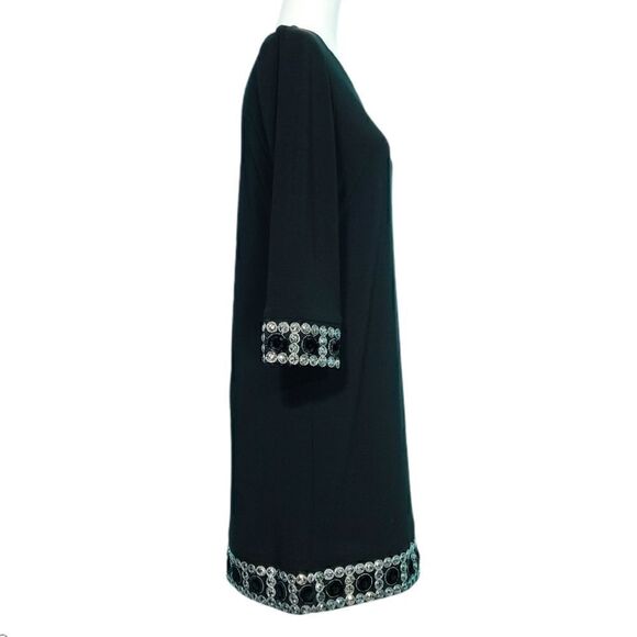 Tiana B. Jewel Embellished Black Shift Dress Crew Neck Long Sleeve Women Size 8P - Picture 7 of 12